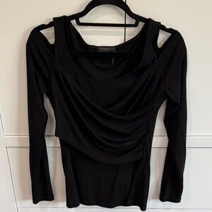 Donna Karan Elegant Black Draped Long Sleeve Top